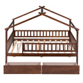 Full Size Wooden House Bed With Two Drawers, Walnut Box Spring Not Required Full Walnut Wood Bedroom Pine Bed Frame Wood