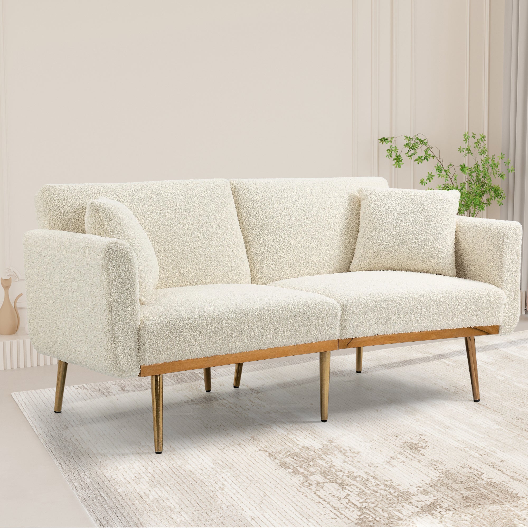 Coolmore Velvet Sofaaccent Sofa .Seat Sofa With Metal Feet White Teddy Polyester