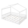 Full Size Wood Bed House Bed Frame With Fence, For Kids, Teens, Girls, Boys,White Box Spring Not Required Full White Wood Pine Bed Frame Wood