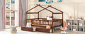 Full Size Wooden House Bed With Two Drawers, Walnut Box Spring Not Required Full Walnut Wood Bedroom Pine Bed Frame Wood