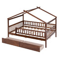 Full Size Wooden House Bed With Two Drawers, Walnut Box Spring Not Required Full Walnut Wood Bedroom Pine Bed Frame Wood