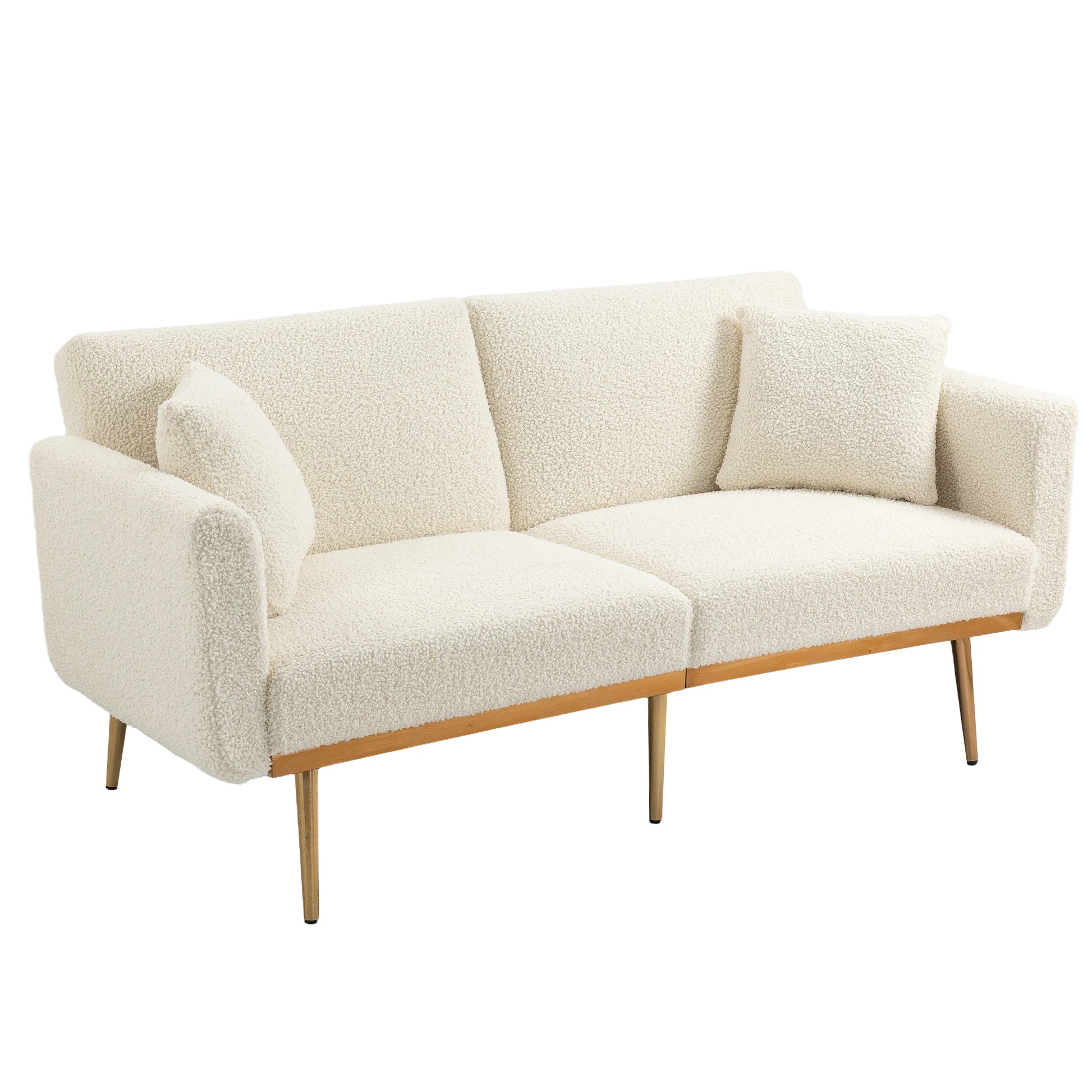Coolmore Velvet Sofaaccent Sofa .Seat Sofa With Metal Feet White Teddy Polyester