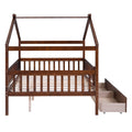 Full Size Wooden House Bed With Two Drawers, Walnut Box Spring Not Required Full Walnut Wood Bedroom Pine Bed Frame Wood