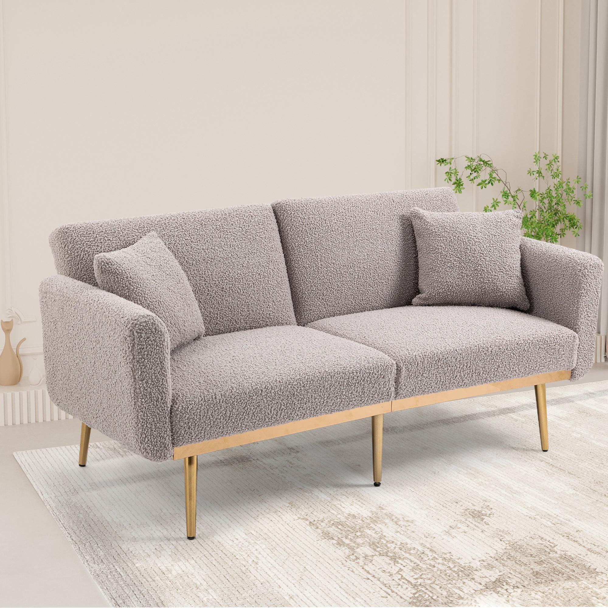 Coolmore Velvet Sofaaccent Sofa .Seat Sofa With Metal Feet Grey Teddy Polyester