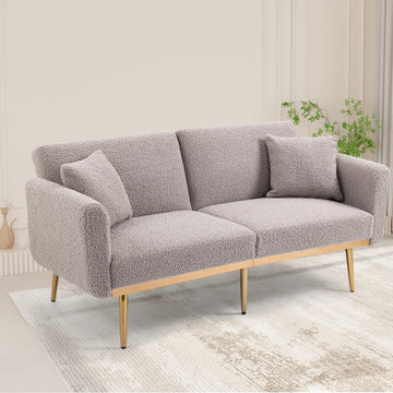 Coolmore Velvet Sofaaccent Sofa .Seat Sofa With Metal Feet Grey Teddy Polyester