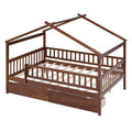 Full Size Wooden House Bed With Two Drawers, Walnut Box Spring Not Required Full Walnut Wood Bedroom Pine Bed Frame Wood