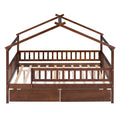 Full Size Wooden House Bed With Two Drawers, Walnut Box Spring Not Required Full Walnut Wood Bedroom Pine Bed Frame Wood