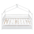 Full Size Wooden House Bed With Two Drawers, White Box Spring Not Required Full White Wood White Bedroom Pine Bed Frame Wood