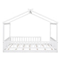 Full Size Wood Bed House Bed Frame With Fence, For Kids, Teens, Girls, Boys,White Box Spring Not Required Full White Wood Pine Bed Frame Wood