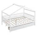 Full Size Wooden House Bed With Two Drawers, White Box Spring Not Required Full White Wood White Bedroom Pine Bed Frame Wood