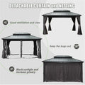 Hardtop Gazebo Outdoor Aluminum Gazebos Grill With Galvanized Steel Double Canopy For Patios Deck Backyard,Curtains&Netting Brown Aluminium