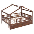 Full Size Wooden House Bed With Two Drawers, Walnut Box Spring Not Required Full Walnut Wood Bedroom Pine Bed Frame Wood