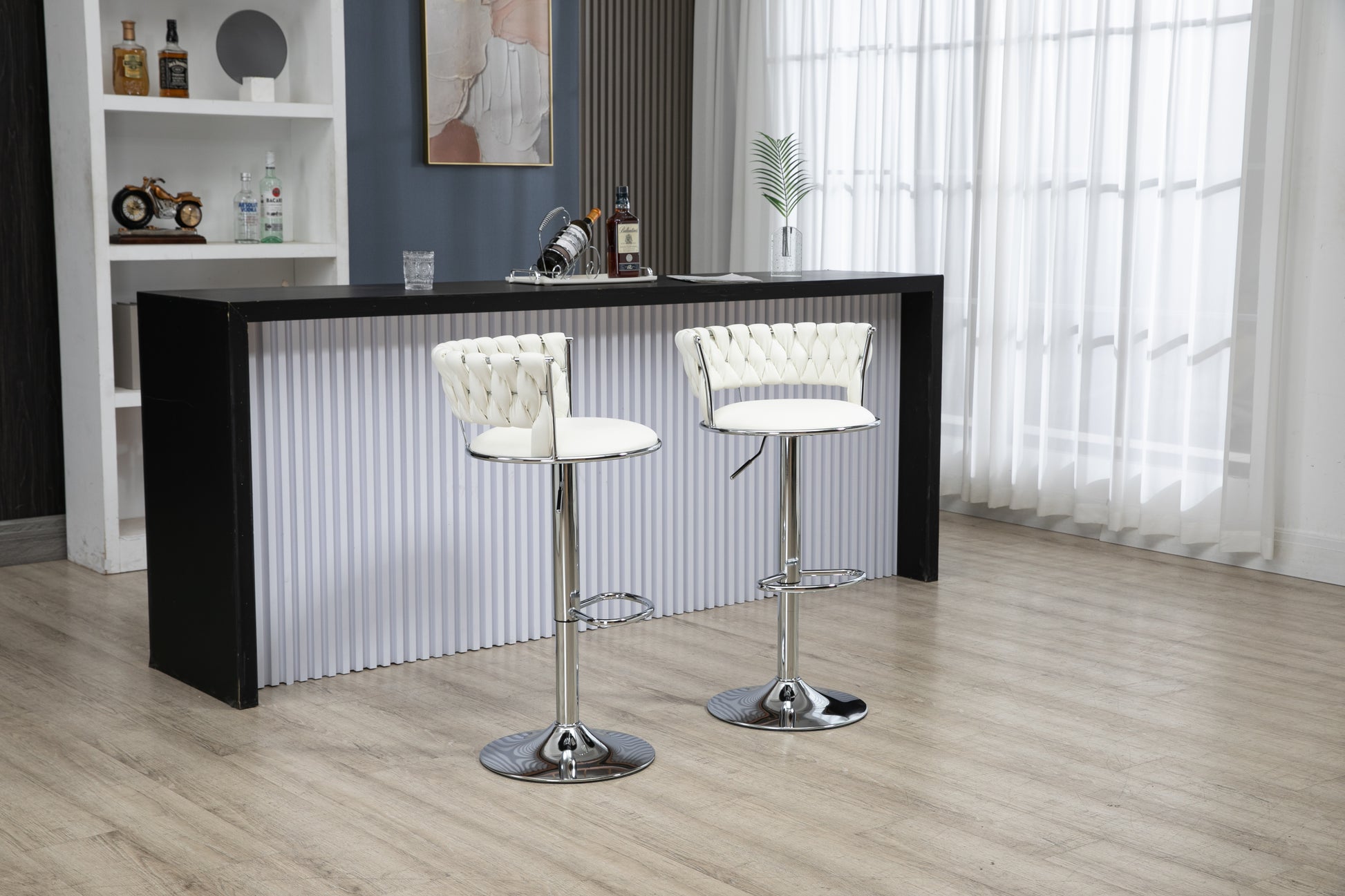 Coolmore Swivel Bar Stools Set Of 2 Adjustable Counter Height Chairs With Footrest For Kitchen, Dining Room 2Pc Set White Pu Pu Leather