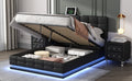 3 Pieces Bedroom Sets,Queen Size Upholstered Bed With Led Lights,Hydraulic Storage System And Usb Charging Station, Two Nightstands With Crystal Decoration,Black Black Upholstered