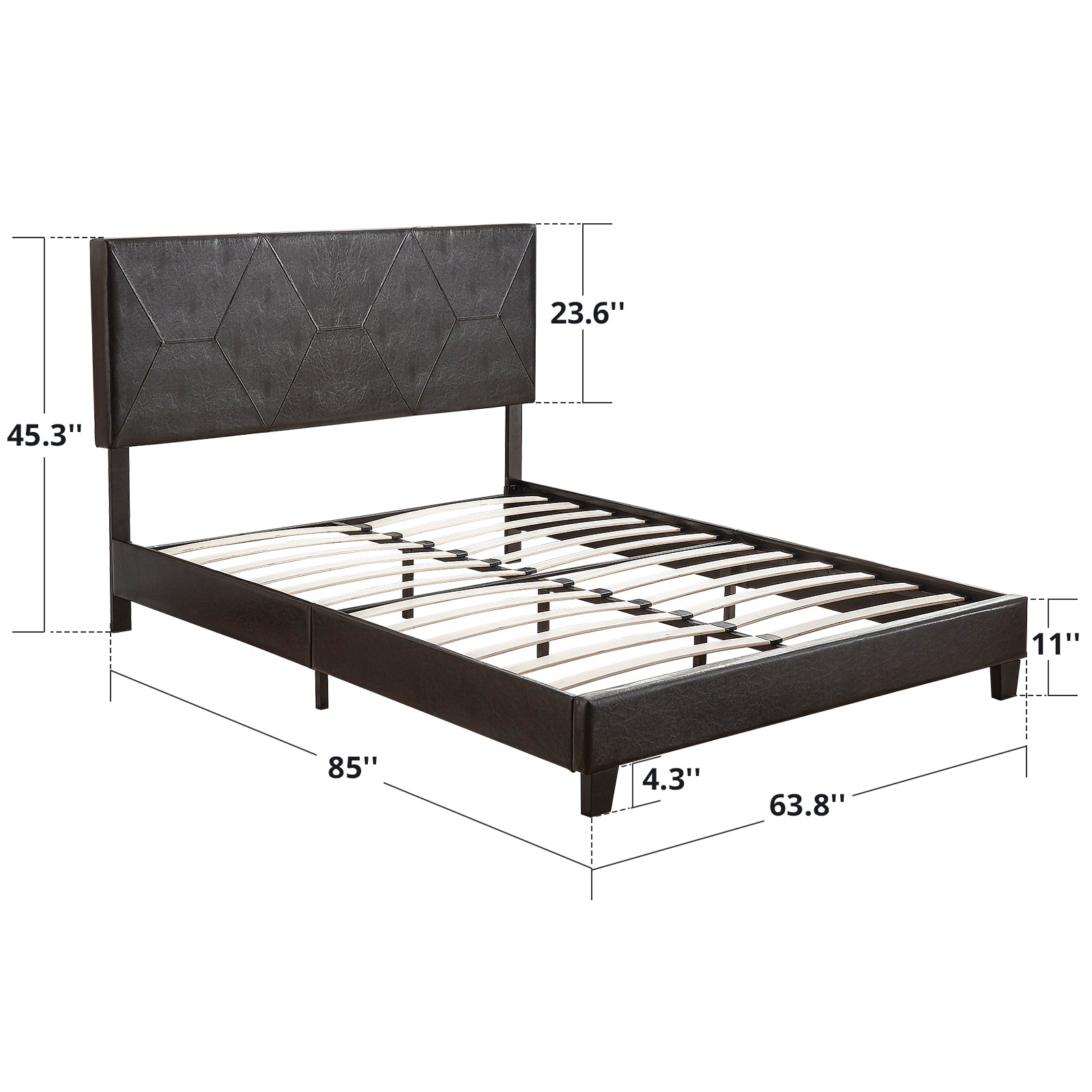 Queen Size Upholstered Platform Bed Frame ,Wood Slat Support, Easy Assembly,Black, Pu Black Pu Pu