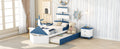 Twin Size Boat Shaped Platform Bed With Twin Size Trundle,Twin Bed With Storage For Bedroom,Blue Blue Wood