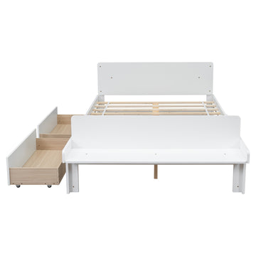 Full Bed With Footboard Bench,2 Drawers,White Full White Wood Bedroom American Design Pine Pine