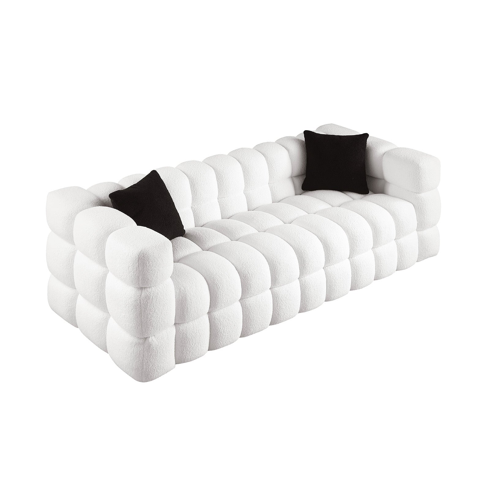 84.3 62.2 Length ,35.83" Deepth ,Human Body Structure For Usa People, Marshmallow Sofa,Boucle Sofa ,White Color,3 Seater. Sofa And Seater White Light Brown Wood Primary Living Space Medium Soft Split Back Eucalyptus Square Arms Boucle 5 Seat