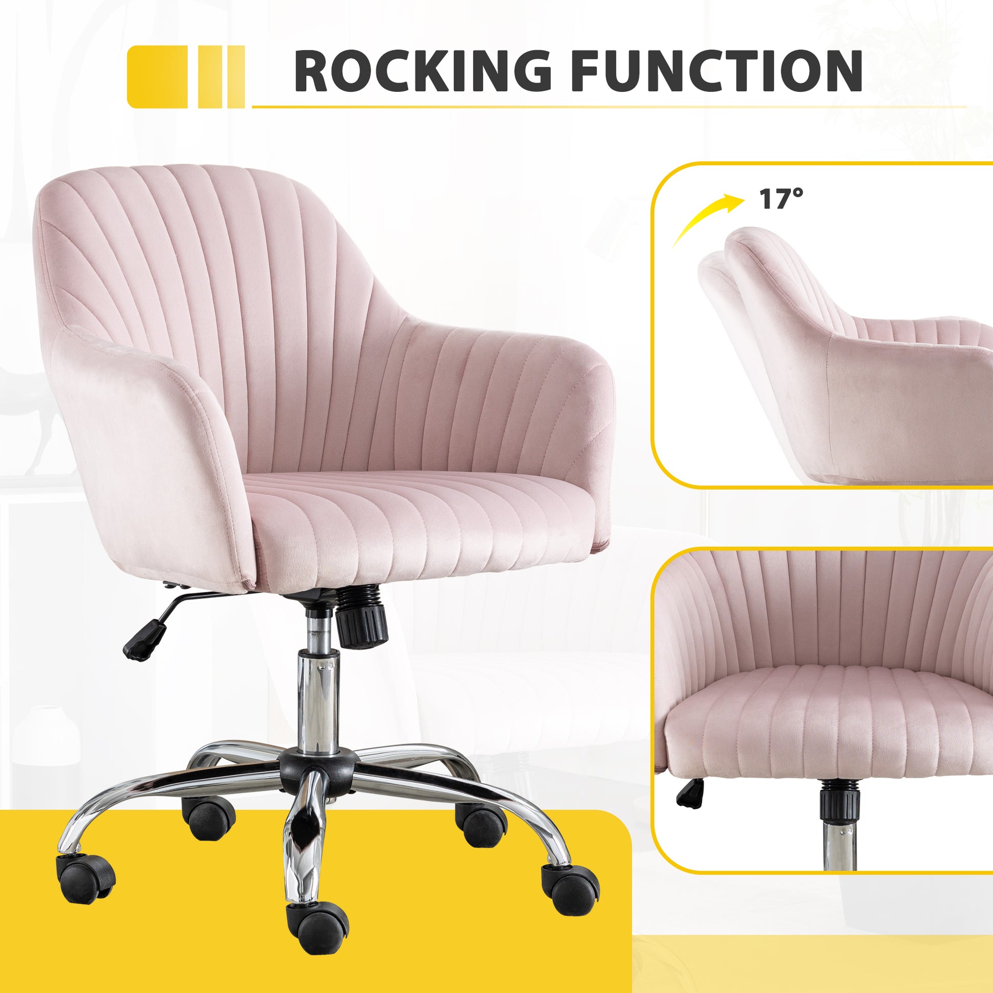 Accent Chair Modern Home Office Leisure Chair With Adjustable Velvet Height And Adjustable Casters Pink Pink Cotton Velvet