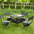 Set Of 5, Folding Outdoor Table And Chairs Set For Indoor, Outdoor Camping, Picnics, Beach,Backyard, Bbq, Party, Patio, Black Gray Black Aluminum