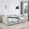 Queen Size Daybed With Drawers Upholstered Tufted Sofa Bed,With Button On Back And Copper Nail On Waved Shape Arms, Beige 84.5