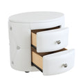 Elegant Pu Nightstand With 2 Drawers And Crystal Handle,Fully Assembled Except Legs&Handles,Storage Bedside Table White White Pu