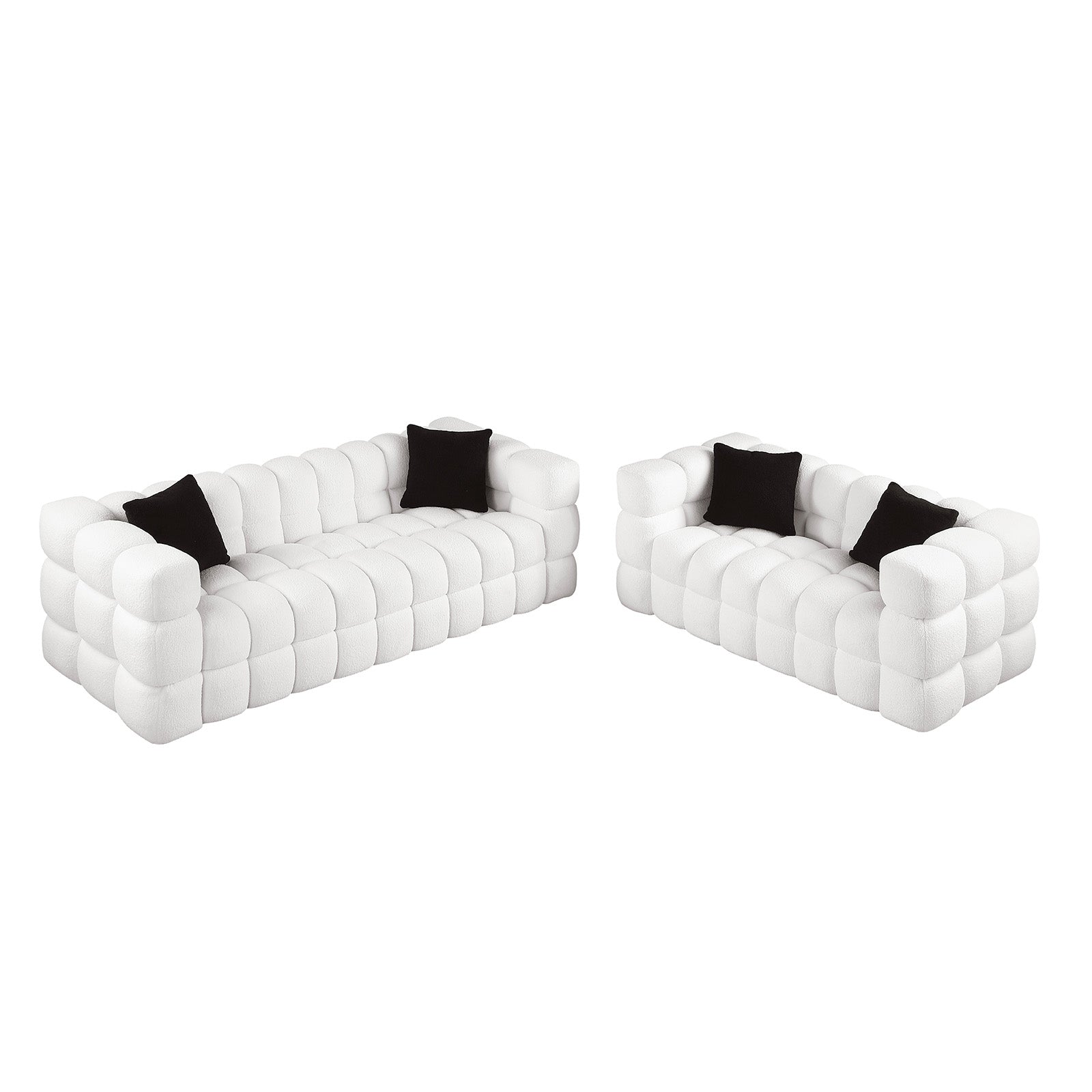 84.3 62.2 Length ,35.83" Deepth ,Human Body Structure For Usa People, Marshmallow Sofa,Boucle Sofa ,White Color,3 Seater. Sofa And Seater White Light Brown Wood Primary Living Space Medium Soft Split Back Eucalyptus Square Arms Boucle 5 Seat