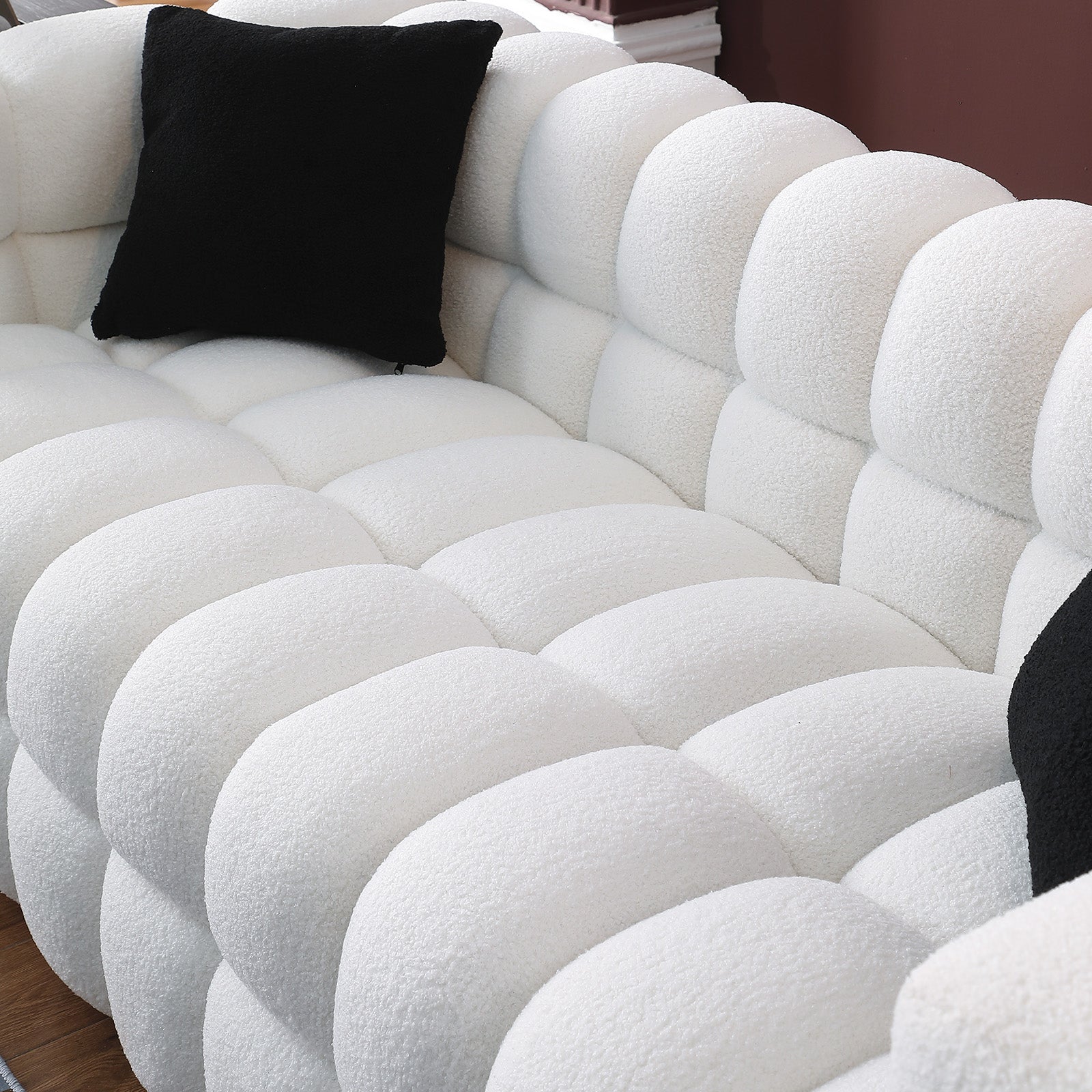 84.3 62.2 Length ,35.83" Deepth ,Human Body Structure For Usa People, Marshmallow Sofa,Boucle Sofa ,White Color,3 Seater. Sofa And Seater White Light Brown Wood Primary Living Space Medium Soft Split Back Eucalyptus Square Arms Boucle 5 Seat