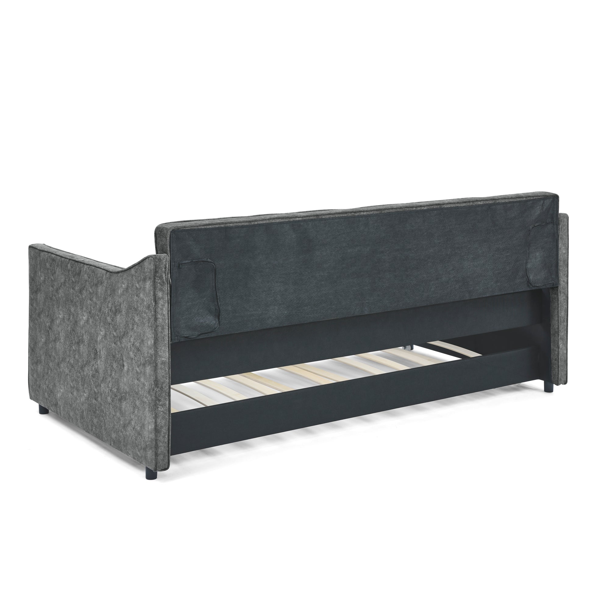 Twin Size Daybed With Twin Size Trundle Upholstered Tufted Sofa Bed, Waved Shape Arms, Grey 80.5"X44.5"X33.5" Grey Polyester