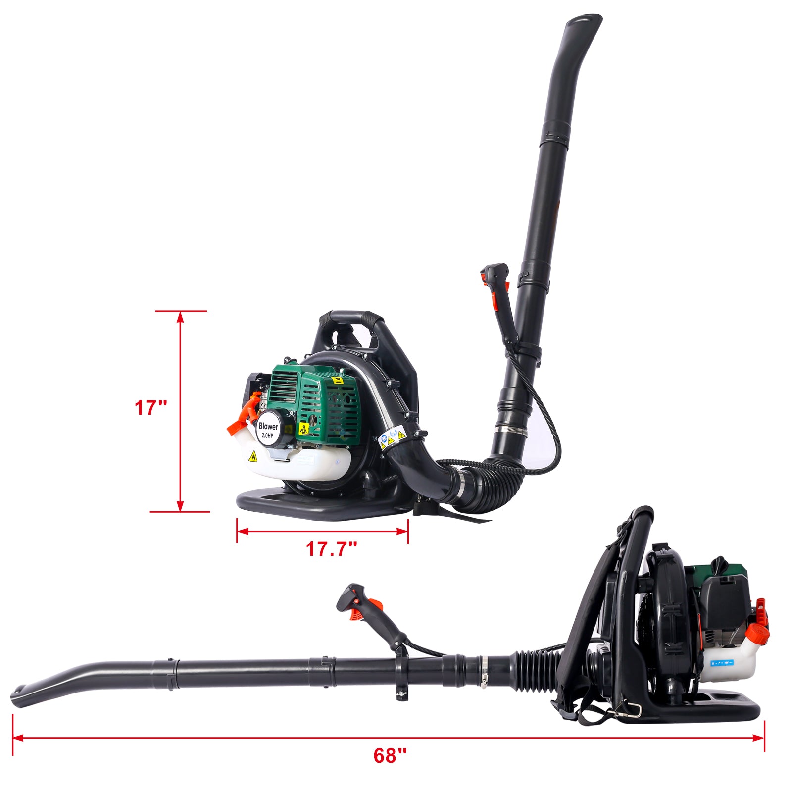 Osakapro 52Cc 2 Cycle Gas Backpack Leaf Blower With Extention Tube,Green Green Plastic