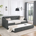 Twin Size Daybed With Twin Size Trundle Upholstered Tufted Sofa Bed, Waved Shape Arms, Grey 80.5