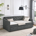 Twin Size Daybed With Twin Size Trundle Upholstered Tufted Sofa Bed, Waved Shape Arms, Grey 80.5