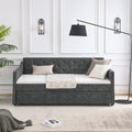 Twin Size Daybed With Twin Size Trundle Upholstered Tufted Sofa Bed, Waved Shape Arms, Grey 80.5