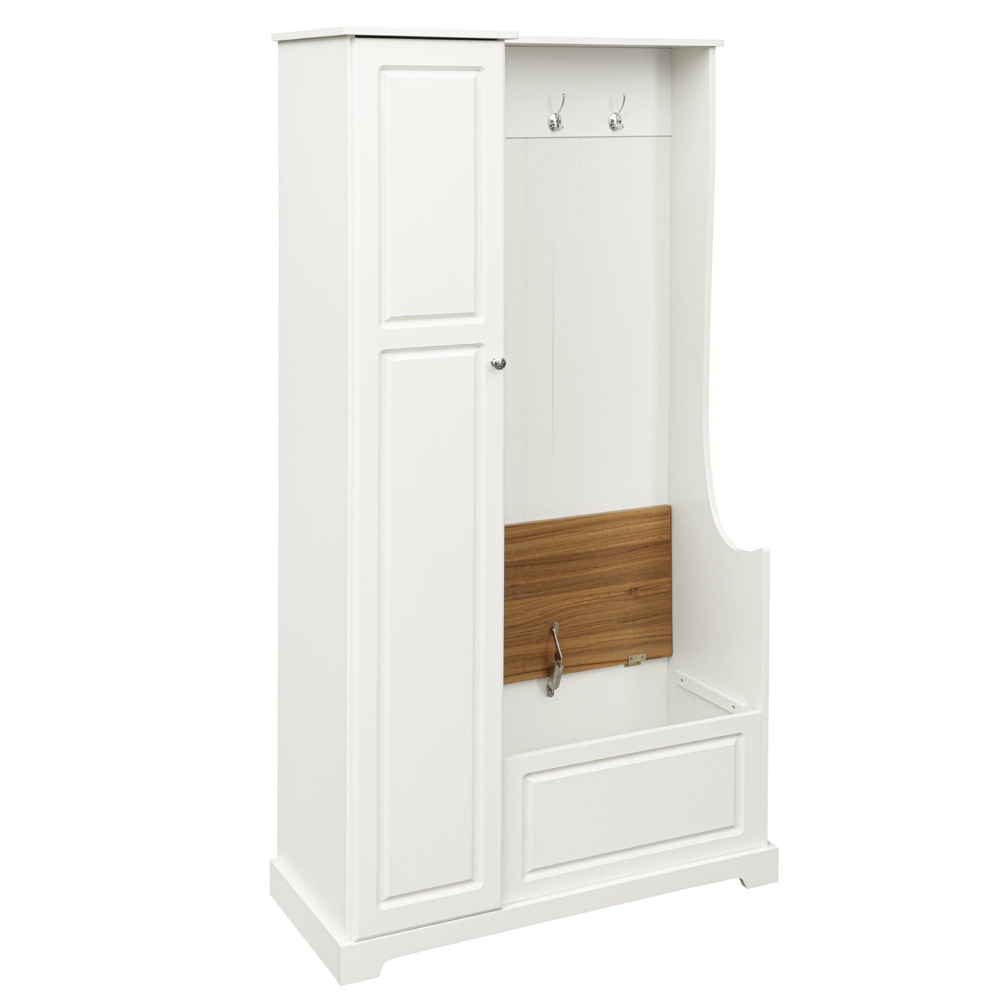 Stylish Design Hall Tree With Flip Up Bench, Minimalist Hallway Shoe Cabinet With Adjustable Shelves, Multifunctional Furniture With Hanging Hooks For Entryways, Mudroom, White High Back White Primary Living Space Minimalist Wood Flip Top Mdf