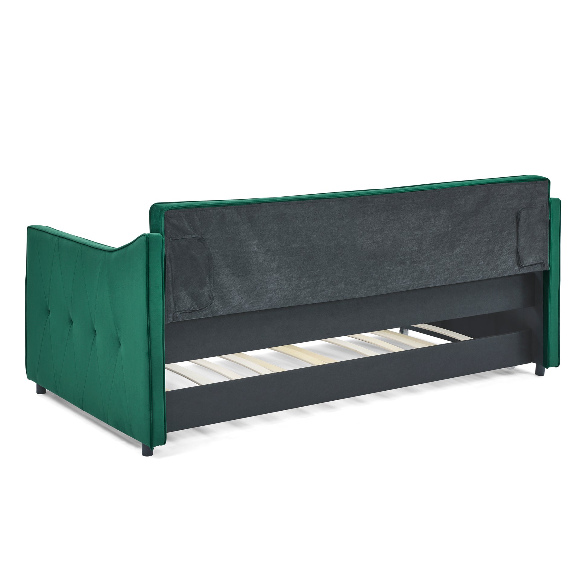 Twin Size Daybed With Twin Size Trundle Upholstered Tufted Sofa Bed, Waved Shape Arms 80.5"X44.5"X33.5" Green Velvet