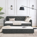 Twin Size Daybed With Twin Size Trundle Upholstered Tufted Sofa Bed, Waved Shape Arms, Grey 80.5