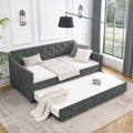 Twin Size Daybed With Twin Size Trundle Upholstered Tufted Sofa Bed, Waved Shape Arms, Grey 80.5