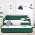 Twin Size Daybed With Twin Size Trundle Upholstered Tufted Sofa Bed, Waved Shape Arms 80.5