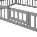 Full Size Wood House Bed With Fence And Door, Gray Wash Gray Pine