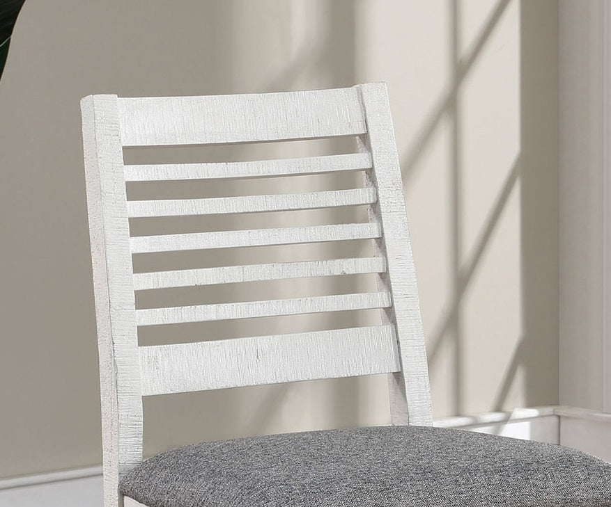 Majestic Rustic Counter Height 2Pc Dining Chairs Set Antique White Solid Wood Gray Fabric Cushions Two Tone Turned Legs High Chair Dining Room Furniture Antique White Gray White Dining Room Rustic,Transitional Dining Chairs Ladder Back Solid Wood