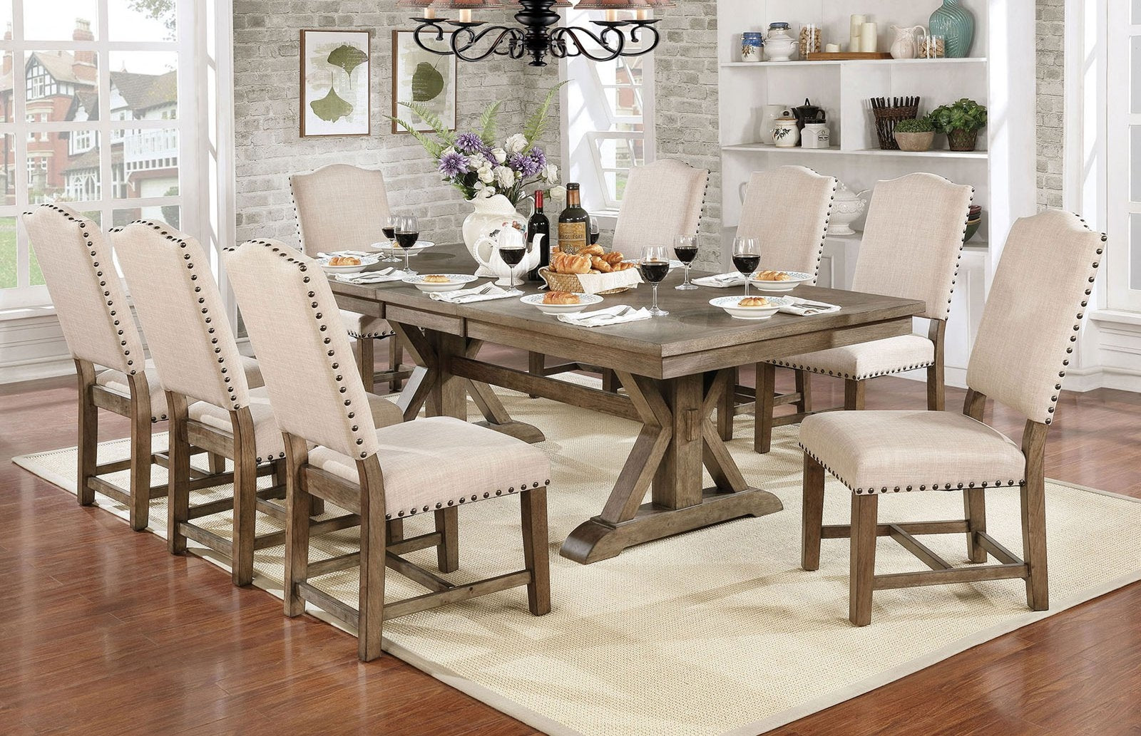 Rustic Classic 2Pcs Dining Chairs Beige Fabric Upholstered Cushion Side Chairs Trim Kitchen Dining Room Solid Wood Light Oak Beige Dining Room Rustic,Transitional Dining Chairs Solid Back Solid Wood