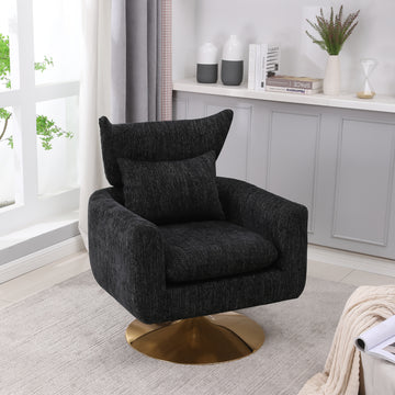Classic Mid Century 360 Degree Swivel Accent Chair, Black Linen Black Primary Living Space American Design Foam Linen