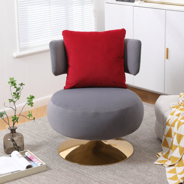Swivel Accent Chair Armchair, Round Barrel Chair In Fabric For Living Room Bedroom Grey Primary Living Space American Design Foam Velvet
