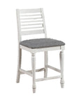 Majestic Rustic Counter Height 2Pc Dining Chairs Set Antique White Solid Wood Gray Fabric Cushions Two Tone Turned Legs High Chair Dining Room Furniture Antique White Gray White Dining Room Rustic,Transitional Dining Chairs Ladder Back Solid Wood