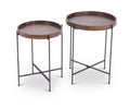 Set Of 2 Modern Round Wood Brown Side Tables With Metal Legs Contemporary Accent Furniture For Living Room, Bedroom, Or Office Stylish And Functional Home D Cor Accessories Brown Wood