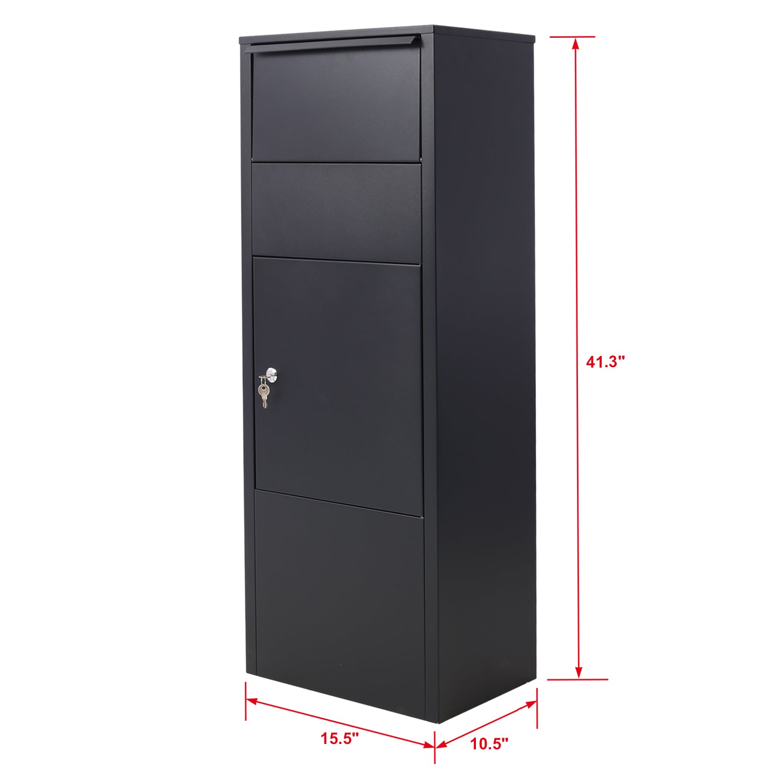 Large Package Delivery Parcel Mail Drop Box For Black, 10.5" X 15.5" X 41.30",With Lockable Storage Compartment Heavy Duty Weatherproof For Express Mail Delivery For Home & Business Use Black Steel