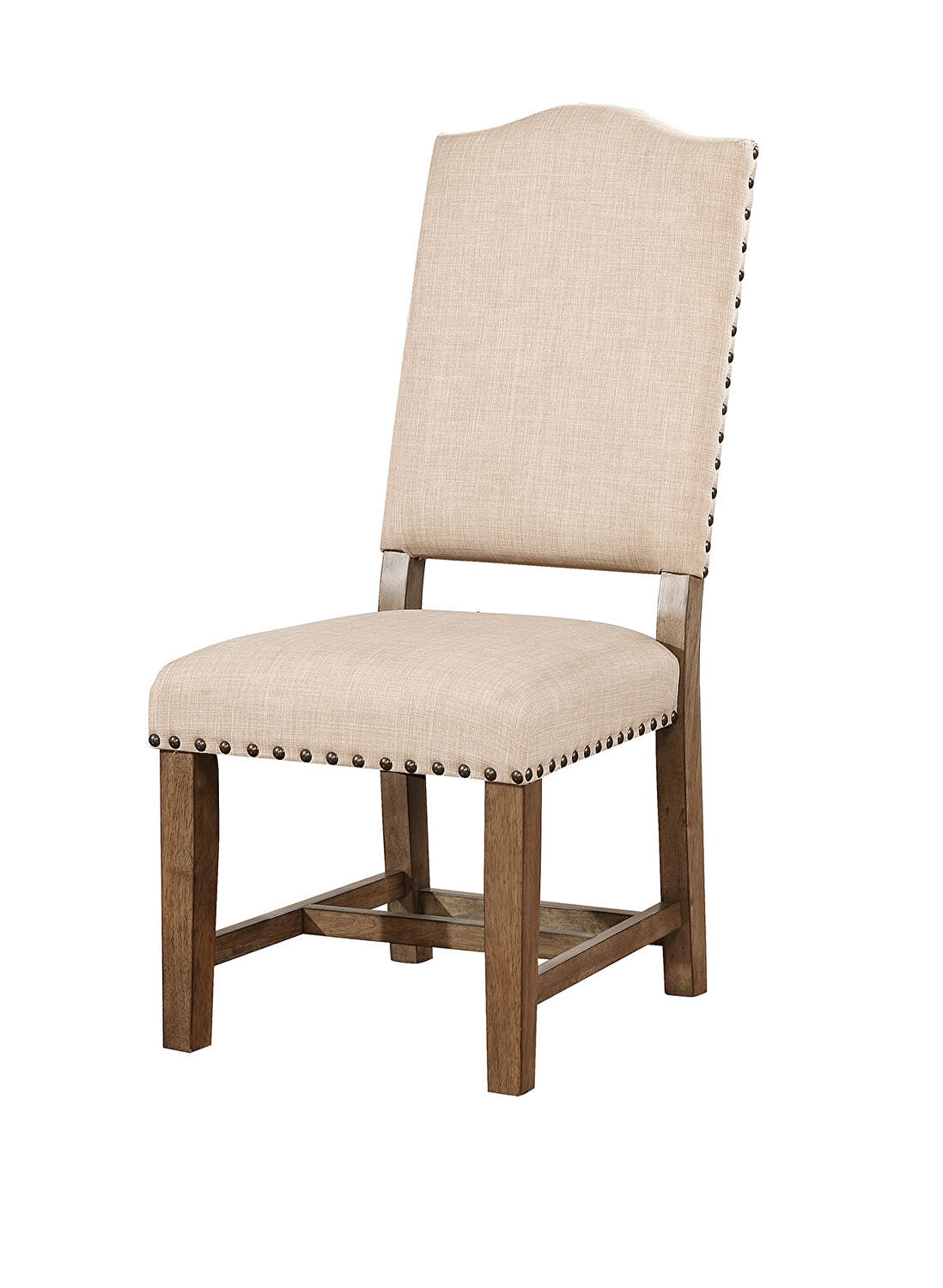 Rustic Classic 2Pcs Dining Chairs Beige Fabric Upholstered Cushion Side Chairs Trim Kitchen Dining Room Solid Wood Light Oak Beige Dining Room Rustic,Transitional Dining Chairs Solid Back Solid Wood
