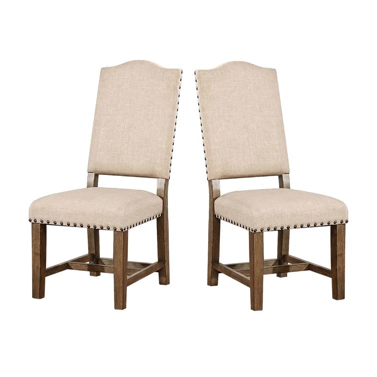 Rustic Classic 2Pcs Dining Chairs Beige Fabric Upholstered Cushion Side Chairs Trim Kitchen Dining Room Solid Wood Light Oak Beige Dining Room Rustic,Transitional Dining Chairs Solid Back Solid Wood