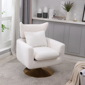 Classic Mid Century 360 Degree Swivel Accent Chair, White Teddy Fabric White Primary Living Space American Design Foam Fabric