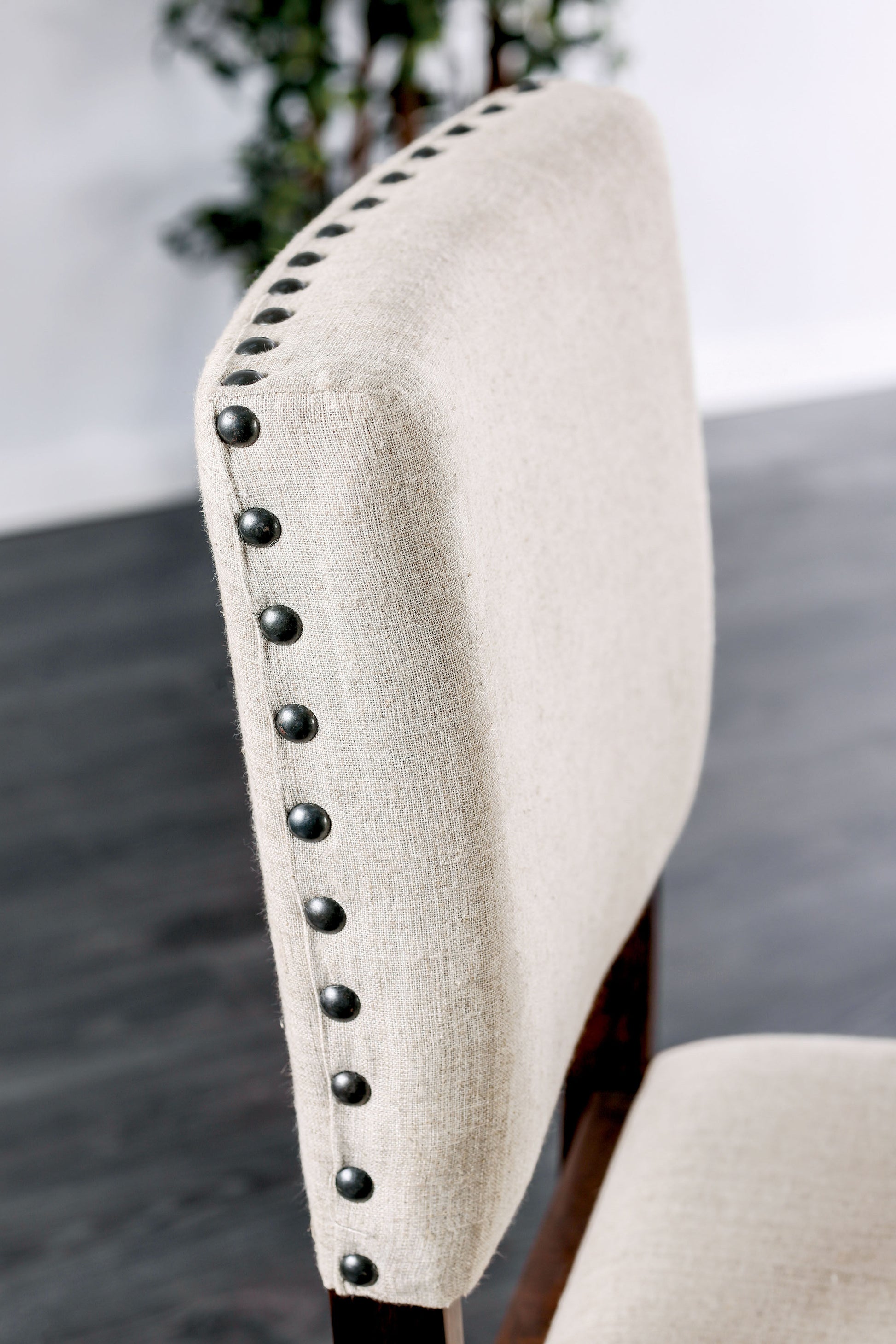 Classic Set Of 2Pc Counter Height Dining Chairs Ivory Fabric Padded Linen Chairs Upholstered Cushion High Chairs Trim Kitchen Dining Room Solid Wood Brown Cherry Ivory Brown Dining Room Industrial,Transitional Dining Chairs Solid Back Solid Wood